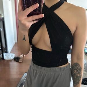 Fashion Nova Black Halter Cutout Crop Top